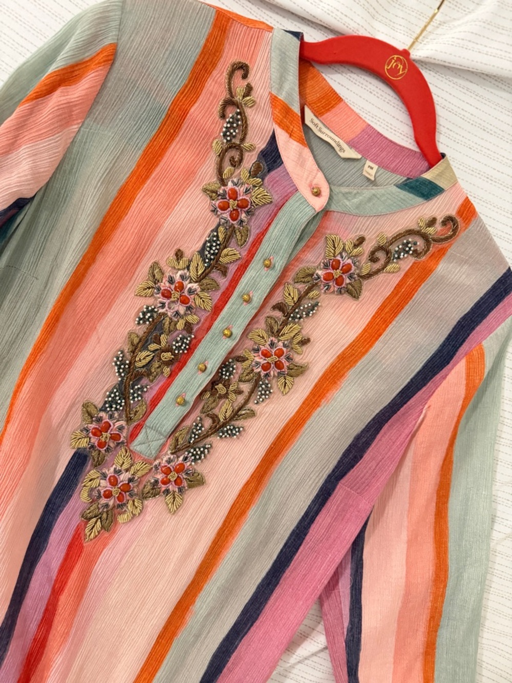 Soft Surroundings Aruba Caftan Striped Embroidered Maxi Dress Gauzy Resort Vacay - Picture 8 of 15